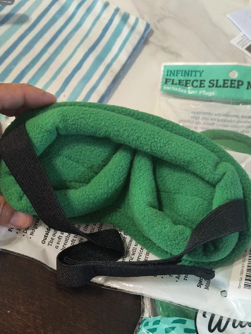 NEW Wild Essentials Green Fleece Sleep Mask with Orange Earplugs